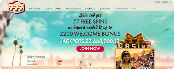 777 Casino Review - 77 Free Spins No Deposit