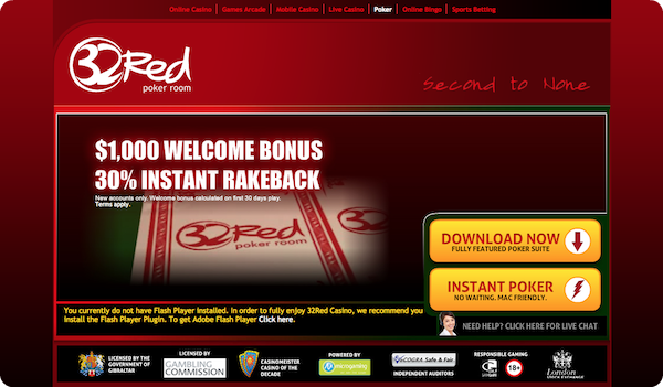 32Red Online Poker Review 2025 - £1000 Welcome Bonus