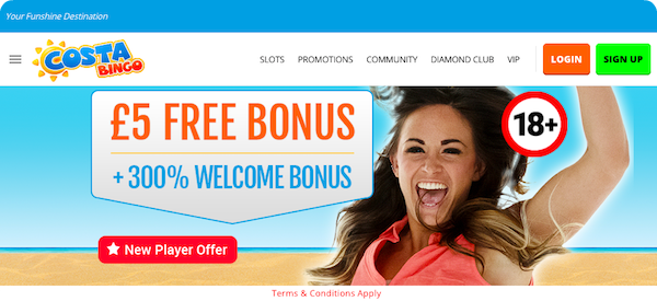 Get £5 Free No Deposit Bonus at Costa Bingo
