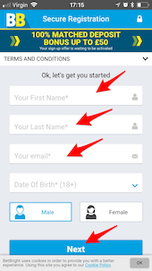 Complete BetBright Sign-up Form - Step #3